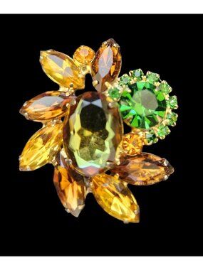 Vintage Julianna? Crystal, Rhinestone brooch, amber and greens